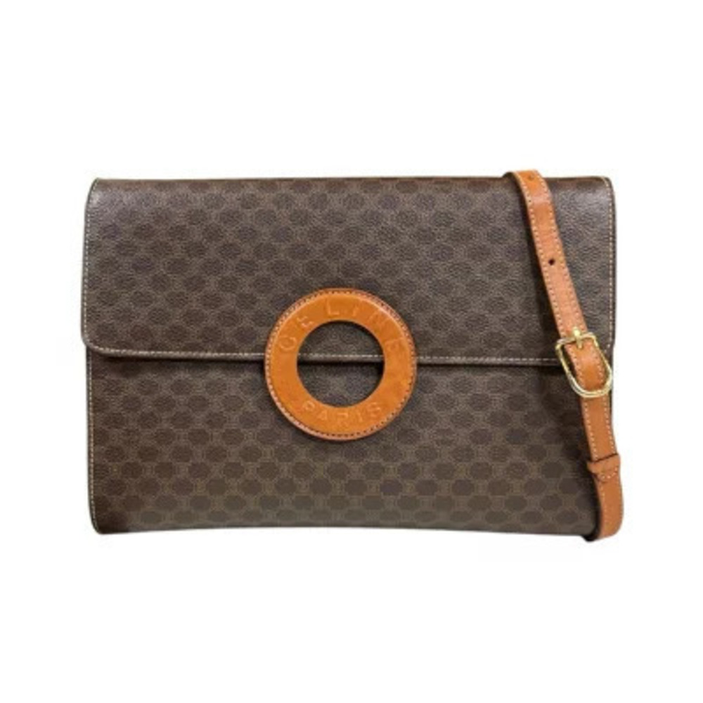 Celine Macadam Shoulder Bag Canvas Brown Clutch